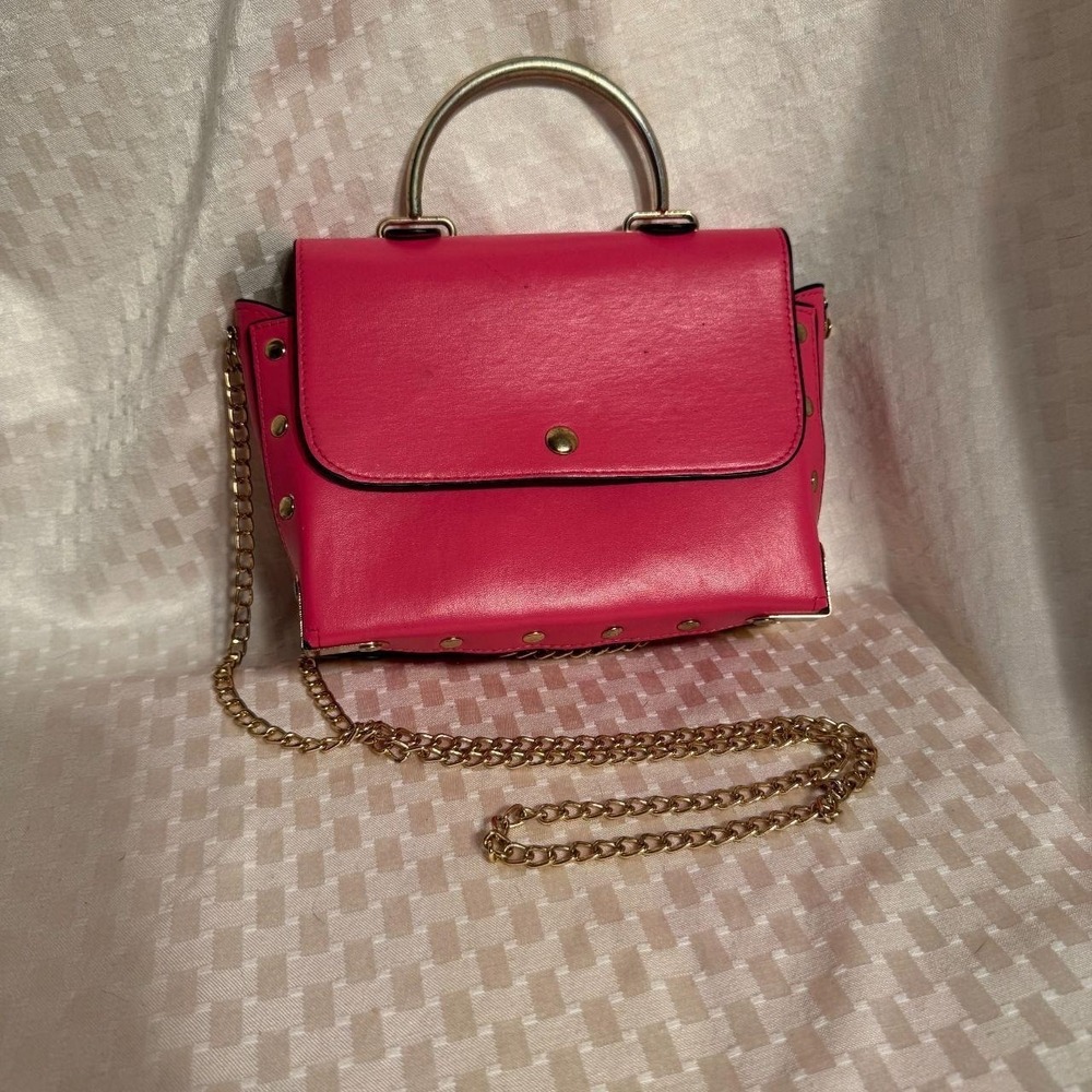 Cute Hot Pink and Gold Toned Crossbody Faux Leather Purse